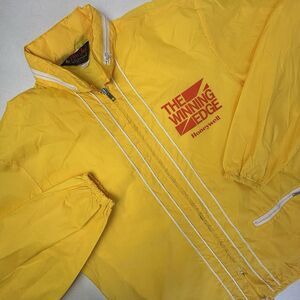 VTG Dunbrooke Pla Jac Rain Jacket Men Large Yellow Honeywell Hidden Hood 70s USA